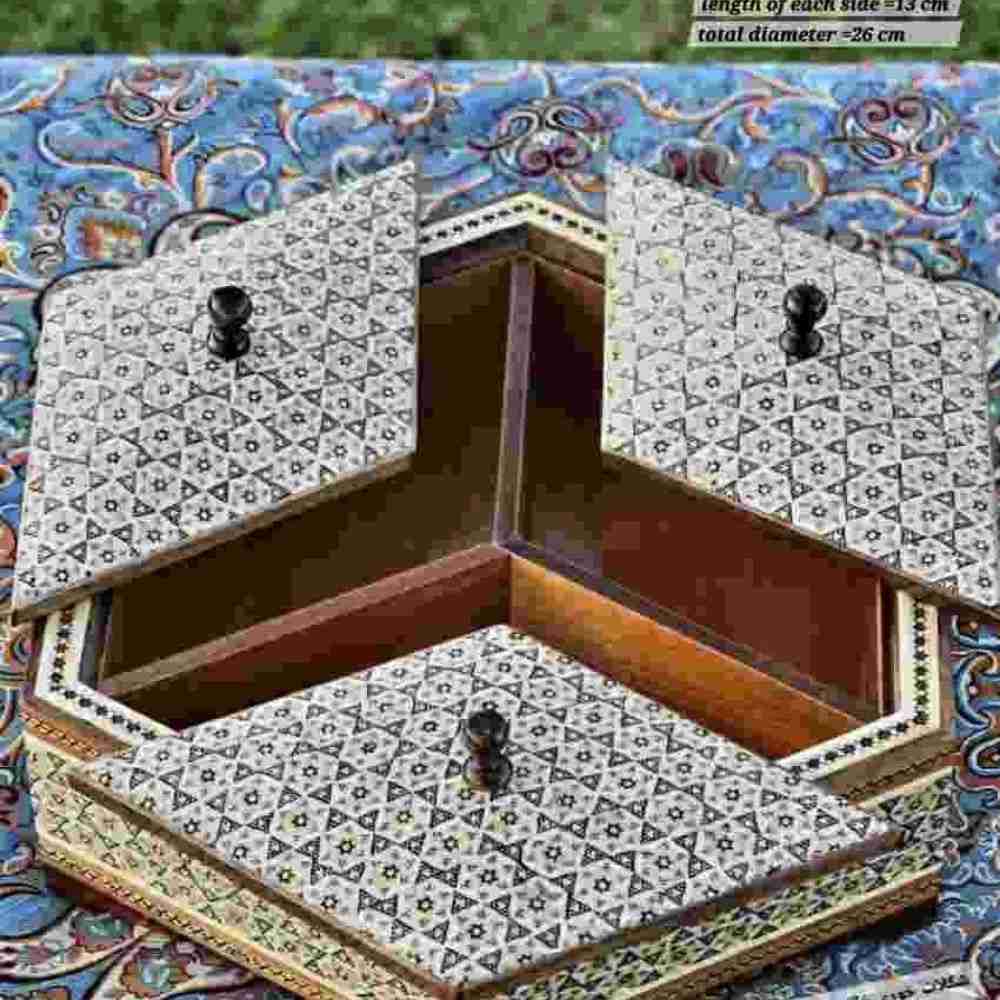 شکلات خوری خاتم کاری چوبی سه درب